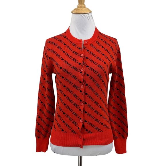 J Crew Cardigan Womens S Small Red Navy Merino Wool Blend Tanti Baci Button Up - Picture 1 of 14